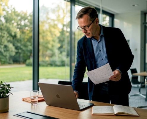 Ein Marketingmanager prüft die Lead-Scoring-Liste auf potenzielle Neukunden.