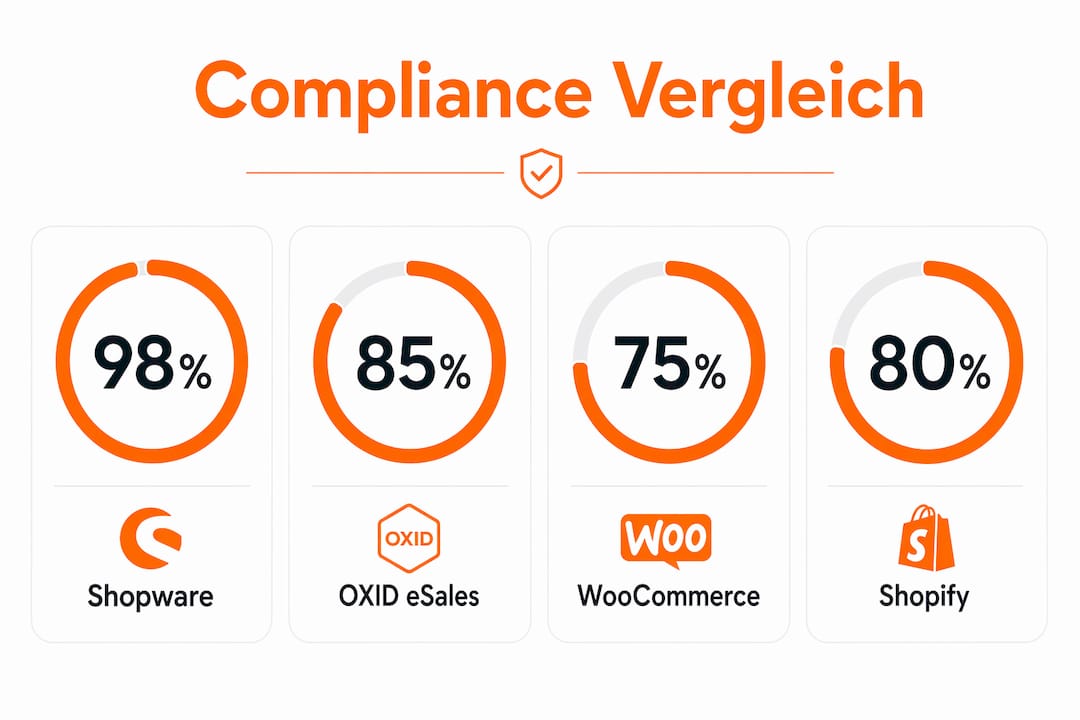 Vergleich der Compliance-Standards verschiedener Shopware-Alternativen anschaulich in einer Infografik dargestellt