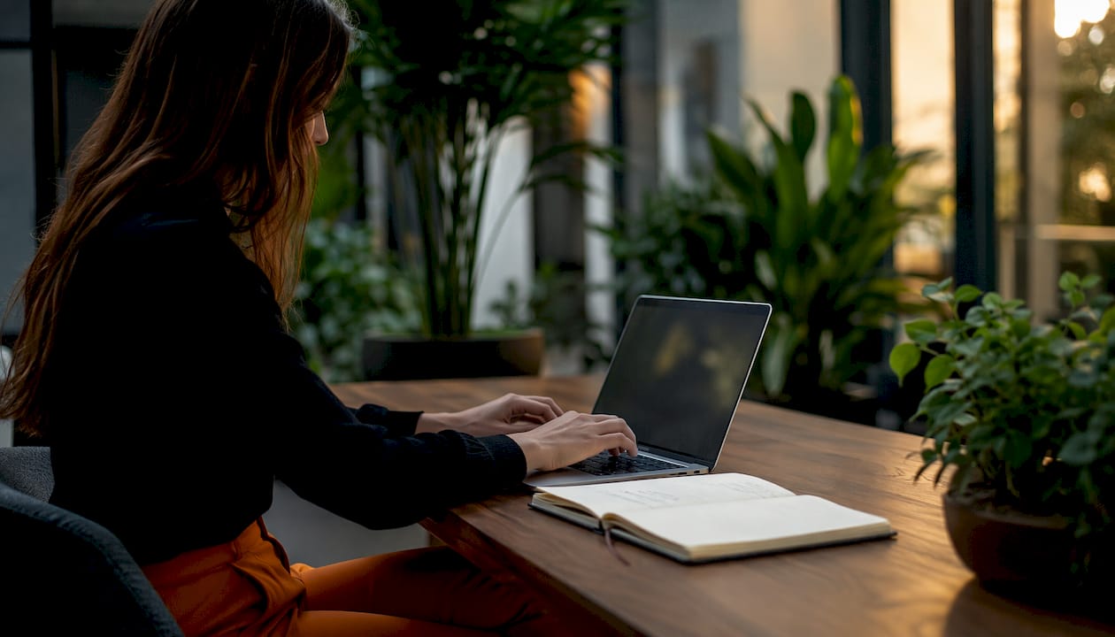 Hände tippen auf der Laptop-Tastatur – im Fokus steht die Unterscheidung zwischen Client und Server.