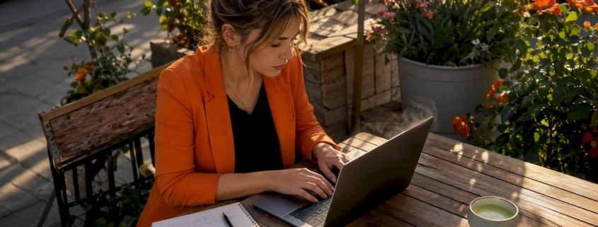 Ein Recruiter arbeitet in einem Café an seiner Social-Recruiting-Strategie.
