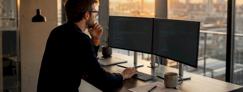 Eine Marketing-Expertin richtet am Schreibtisch das Tracking für Google Ads ein.