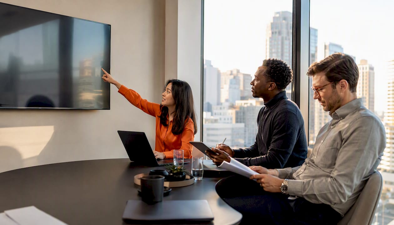 Im Meeting tauscht sich das Team darüber aus, wie die Telefonkampagne noch effektiver gestaltet werden kann.