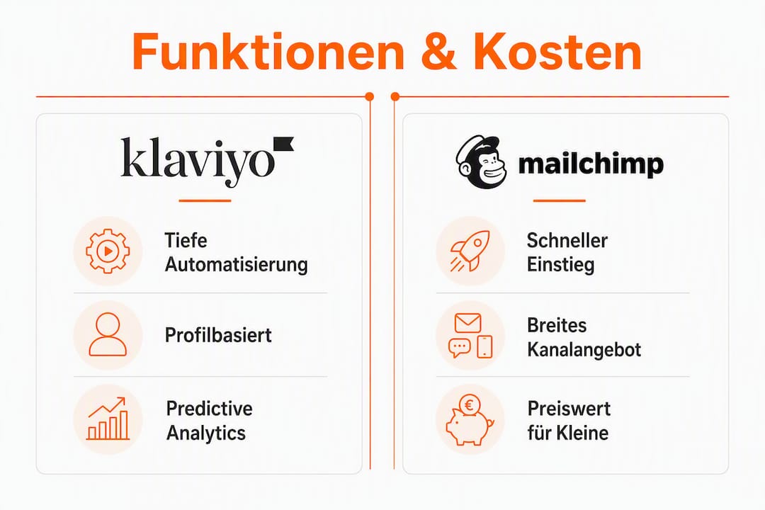 Grafischer Vergleich: Klaviyo vs. Mailchimp – Die wichtigsten Unterschiede auf einen Blick