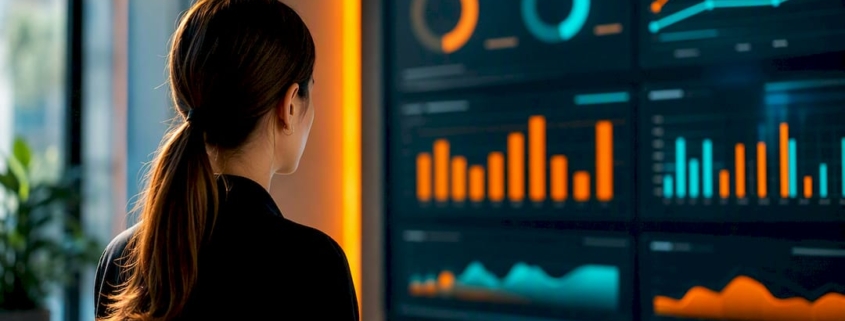Das Marketingteam wertet ein farbcodiertes Tracking-Dashboard aus